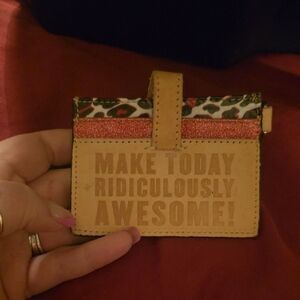 Consuela Tan Card Holder with Red Leopard Accent